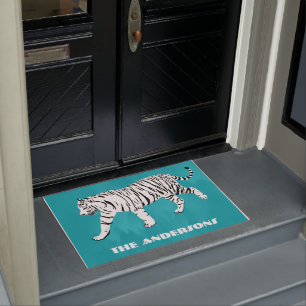 Paillasson Tigre blanc Turquoise, bleu turquoise Personnalis