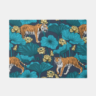 Paillasson Tigres dans l'étang jaune de lotus