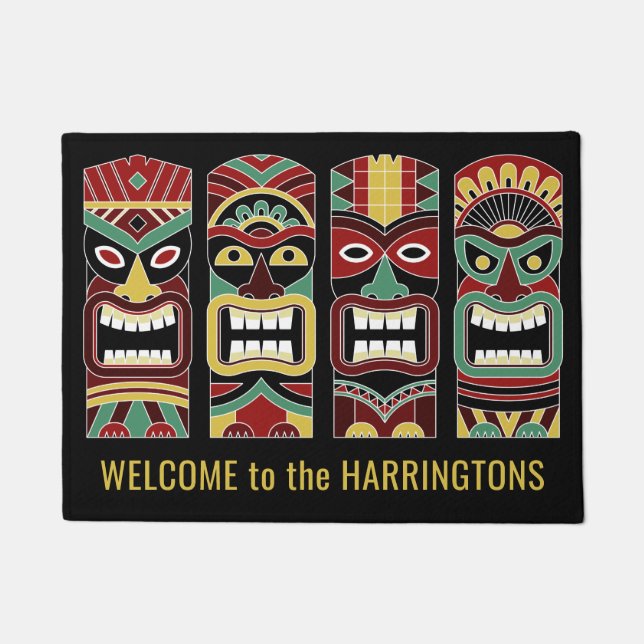 Paillasson Tiki Totems porte texte personnalisé mat (Devant)