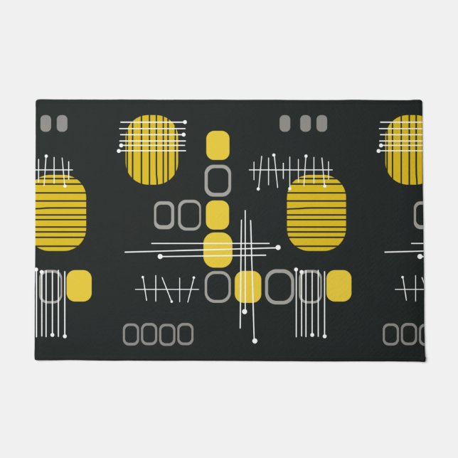 Paillasson Tissu Abstrait atomique noir jaune (Devant)