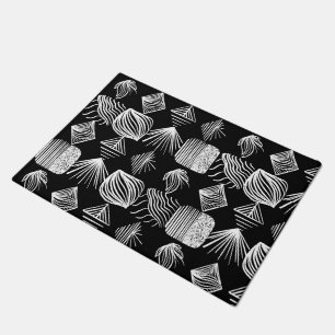 Paillasson Tissu Tribal des Caraïbes en gras - noir et blanc,
