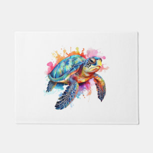 Paillasson Tortue de mer en aquarelle colorée