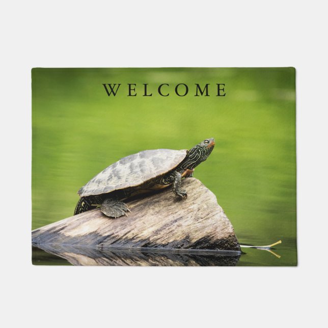Paillasson Tortue peinte sur un rondin (Devant)