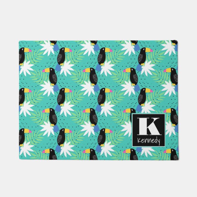 Paillasson Toucans sur le monogramme de Teal | (Devant)