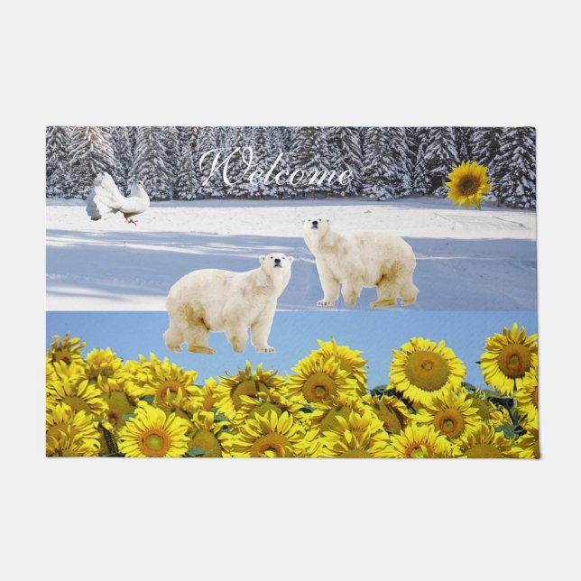 Paillasson Tournesol Floral Ours Polaire Door Mat (Devant)