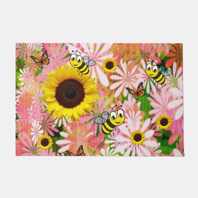 Paillasson Tournesol Papillon Bumblebee Porte Mat (Devant)