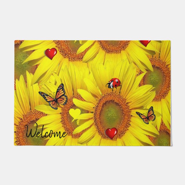Paillasson Tournesol Papillon Lady Bug Porte Mat (Devant)