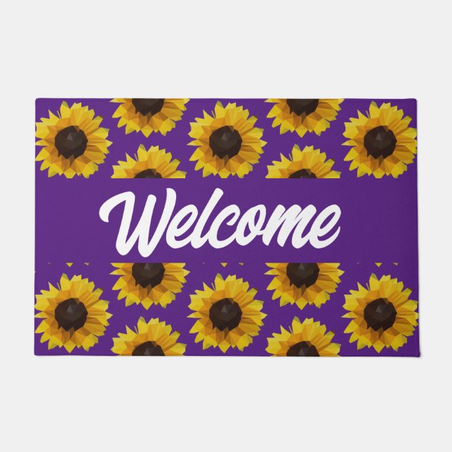 Paillasson Tournesols en violet - Bienvenue (Devant)