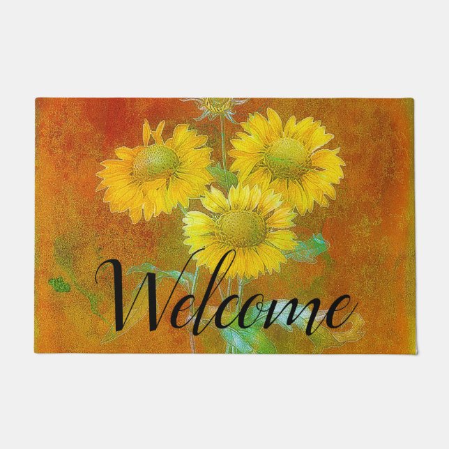 Paillasson Tournesols peints doucement Bienvenue (Devant)