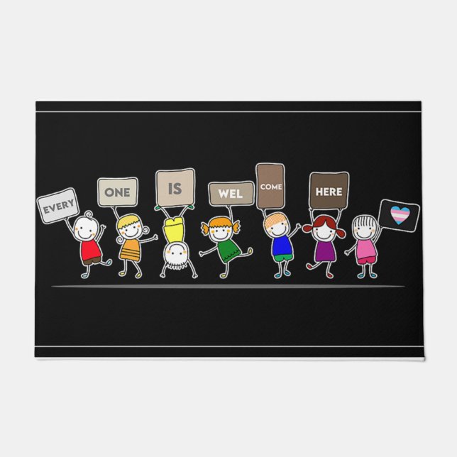 Paillasson Tout Le Monde Est Le Bienvenu Ici Mat, Enfants Mig (Devant)