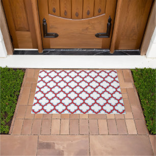 Paillasson Trellis blanc et rouge, treillis, Quatrefoil