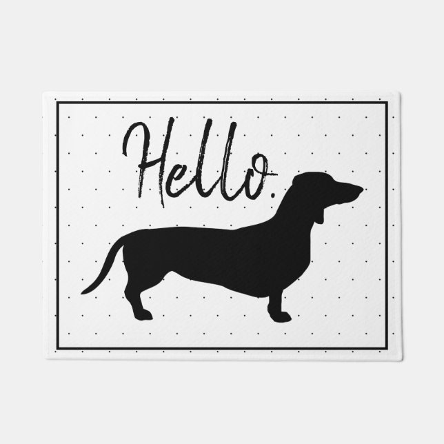 Paillasson Trendy Dachshund Silhouette & Black Dots Bonjour (Devant)
