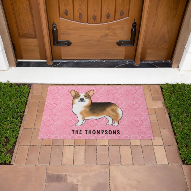 Paillasson Tri en tête rouge Pembroke Welsh Corgi Coeurs et n (De plein air)