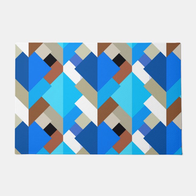 Paillasson Triangles Abstraits modernes, Bleu de Cobalt et Br (Devant)