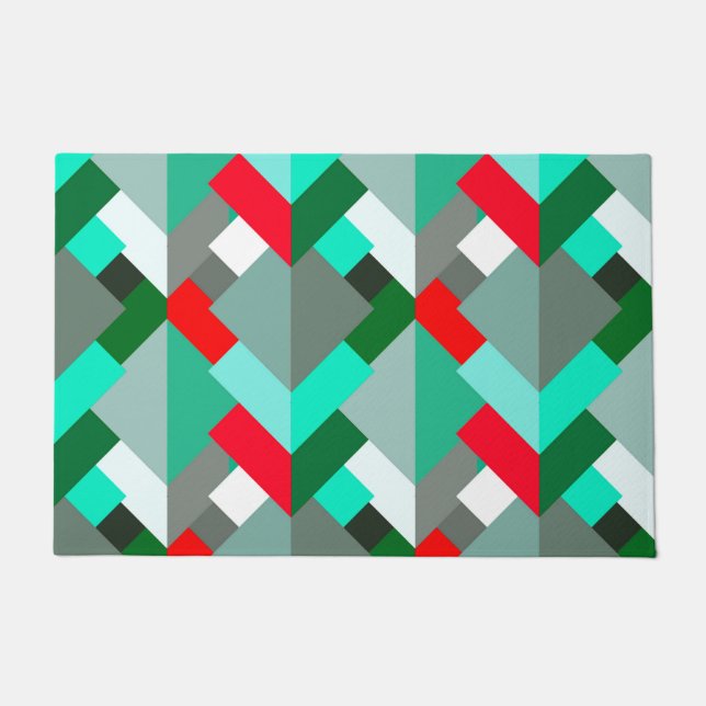 Paillasson Triangles Abstraits modernes, Turquoise, Rouge et  (Devant)