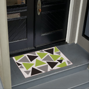 Paillasson Triangles aléatoires Lime Vert Gris noir sur blanc