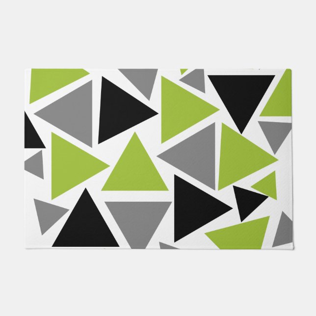 Paillasson Triangles aléatoires Lime Vert Gris noir sur blanc (Devant)