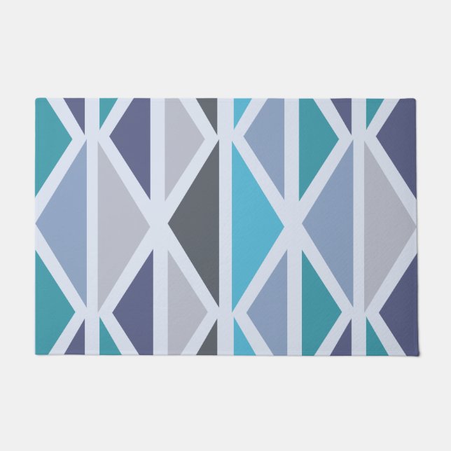 Paillasson Triangles d'art géométrique rétro gris turquoise (Devant)