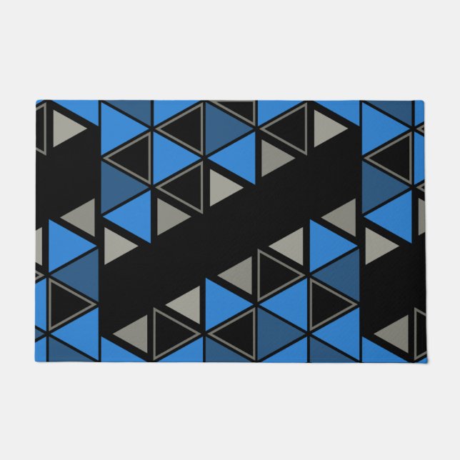 Paillasson Triangles géométriques rétro Argent bleu (Devant)