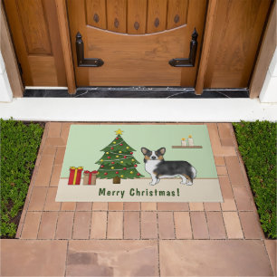 Paillasson Tricolore noir Pembroke Corgi gallois Arbre de Noë