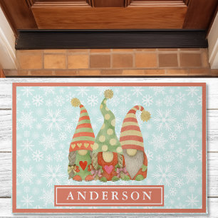 Paillasson Trio de lutins de Noël à l'aquarelle Nom de famill