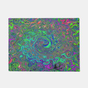 Paillasson Trippy Chartreuse et Blue Retro Liquid Swirl