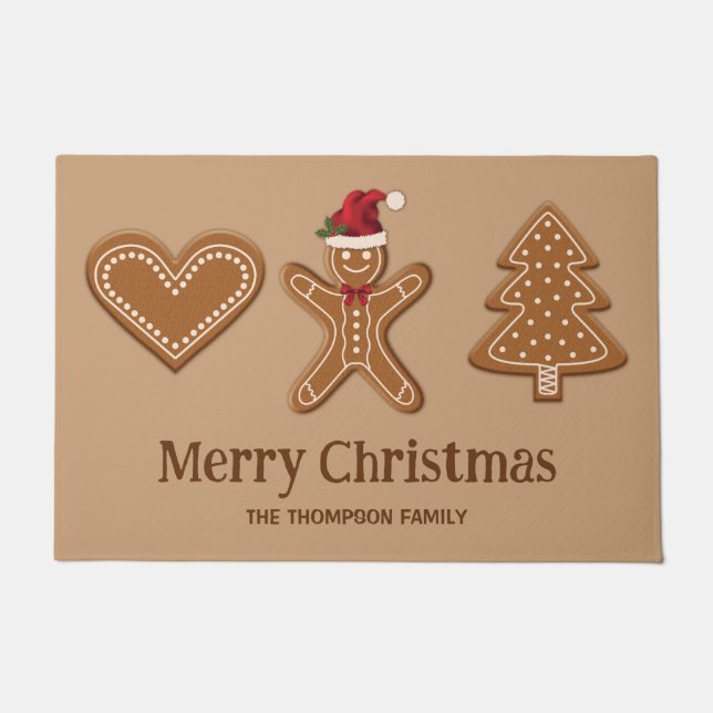 Paillasson Trois formes de biscuits de Noël au gingembre & Te (Devant)