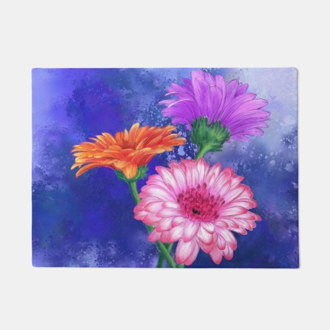 Paillasson Trois Gerberas couleur - Aquarelle Peinture Art  (Devant)