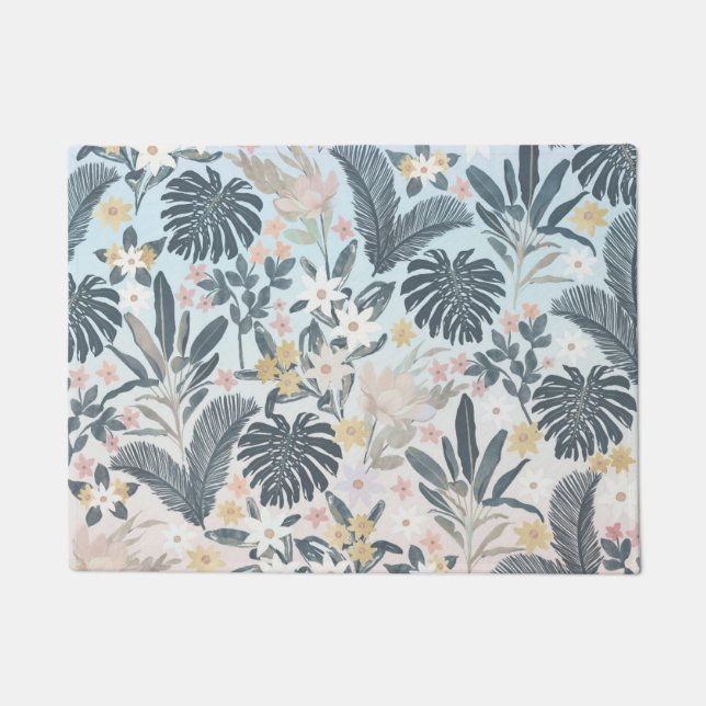 Paillasson Tropcal Grey Gold Foliage Floral Pattern (Devant)