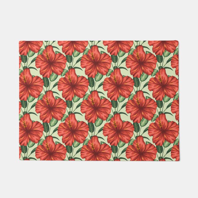 Paillasson Tropical floral seamless pattern red flowers (Devant)