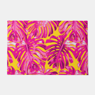 Paillasson Tropical Hot Pink Jaune Jungle Motif Feuille