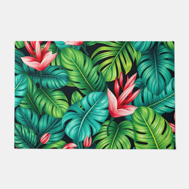Paillasson Tropical Monstera Heliconia Jungle Pattern (Devant)