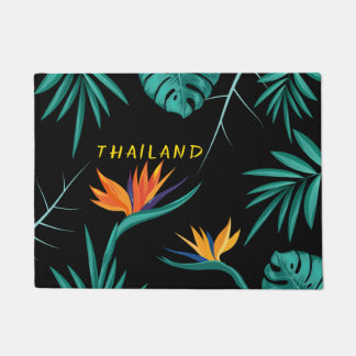 Paillasson Tropical Turquoise Blue Green Palm Monogramme Thaï