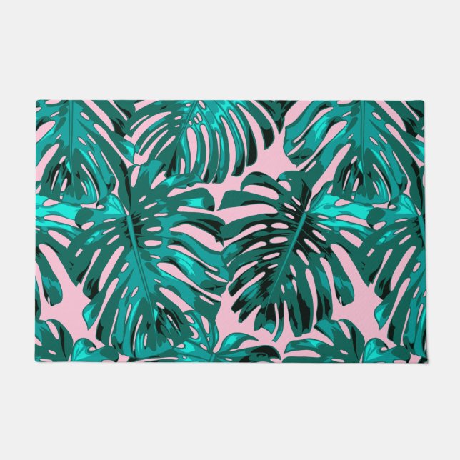 Paillasson Tropical Turquoise Rose Jungle Feuilles (Devant)