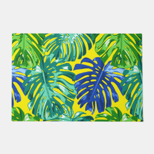 Paillasson Tropical Vert Bleu Jaune Jungle Feuilles