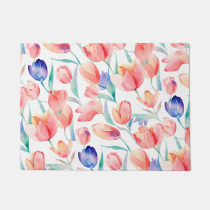 Paillasson Tulipes d'aquarelle Motif porte Mat