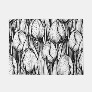 Paillasson Tulipes en noir et blanc