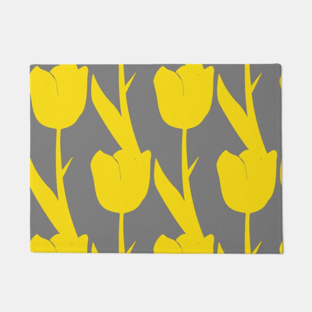 Paillasson Tulipes Jaunes Fleurs Florales Or Motif Gris (Devant)