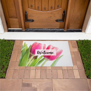 Paillasson Tulipes roses avec Feuilles verts