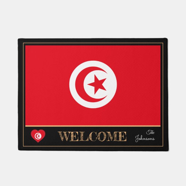 Paillasson Tunisie et Tunisie Drapeau noir / sport Bienvenue (Devant)
