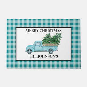 Paillasson Turquois Blue Truck Turquoise Check Christmas