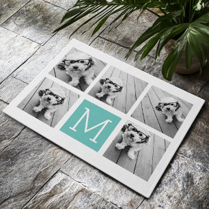 Paillasson Turquoise & blanc Instagram 5 Photo Collage Monogr