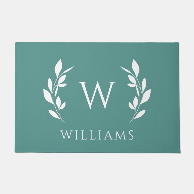 Paillasson Turquoise Blue Wreath Initial Monogramme Nom (Devant)