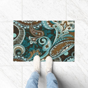 Paillasson Turquoise Brown Vintage Paisley