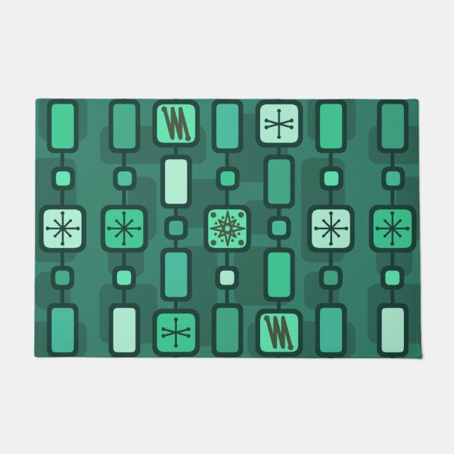 Paillasson Turquoise d'art géométrique atomique rétro (Devant)