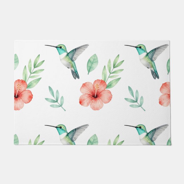 Paillasson Turquoise Hummingbird Hibiscus Pattern (Devant)