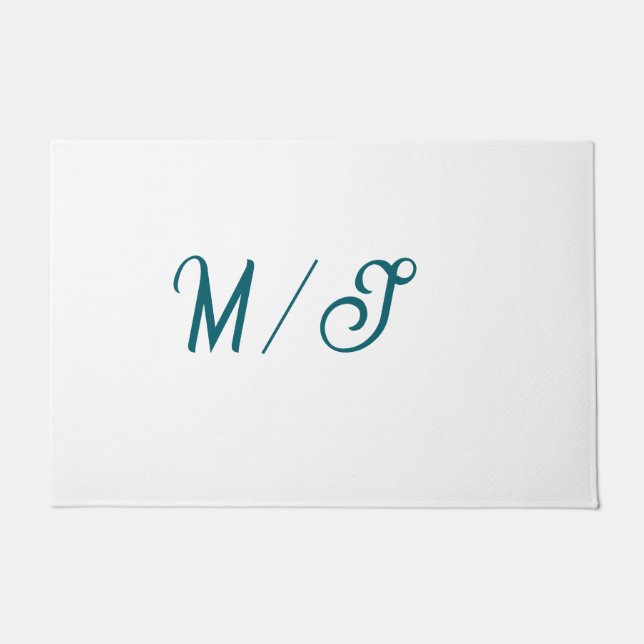 Paillasson Turquoise monogramme nom de couple de mariage simp (Devant)