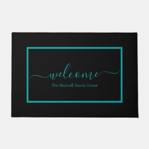 Paillasson Turquoise noir moderne nom de famille