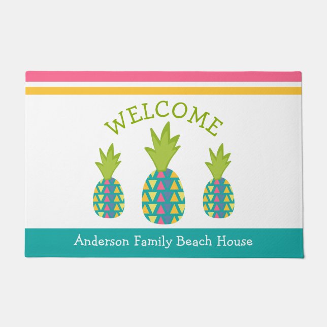 Paillasson Turquoise Welcome 3 Tropical Pineapple Beach House (Devant)