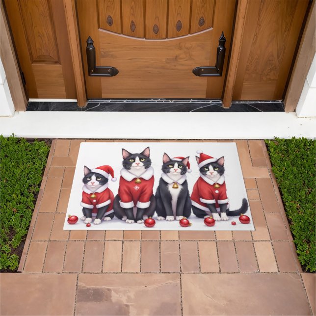Paillasson Tuxedo Cat Christmas Dress Santa Hat (De plein air)